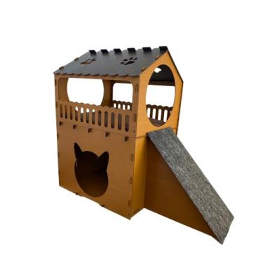 Imagem de Arranhador Casinha para Gatos 2 Andares em MDF com Rampa Antiestresse Playground Pet