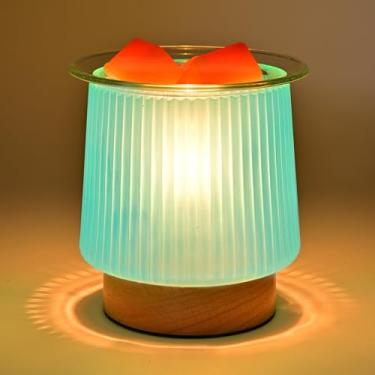 Imagem de Aquecedor de cera de vidro com aquecimento de lâmpada, design elegante de vidro ciano, derrete rapidamente os blocos de cera, libera fragrância de longa duração, queimador de cera de vela perfeito e