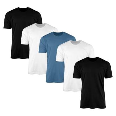Imagem de Kit 5 Camisetas AMGK Masculina Lisa Básica 100% Algodão, P, Preto