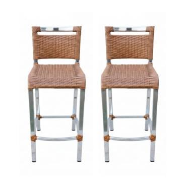 Imagem de Kit 2 Banquetas Premium Alumínio 60cm Junco Imbuia Balcão Churrasqueira Bistrô