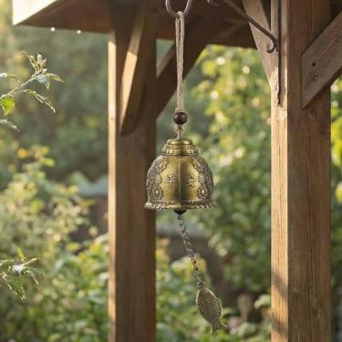 Imagem de Sinos de vento vintage Feng Shui para casa e carro - Sinos pendurados com amuleto da sorte, liga de zinco, decoração externa/interna com som claro, presente para casa e jardim