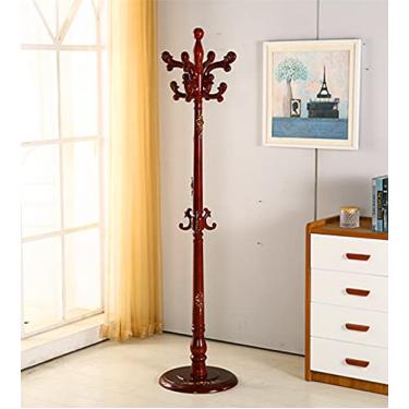 Imagem de pcagfaajmh Suporte de pendurar em madeira para pendurar no chão esculpido em casa prateleira de acabamento de madeira cabideiro de metal em pé (Cor: 1135White) (1136brown)