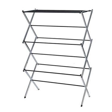 Imagem de 5sssallefaa Cabides de roupas rack de secagem dobrável cabide roupas guarda-roupa rack de secagem dobrável cavalo extensível telescópico secador de roupas (cor: prata,