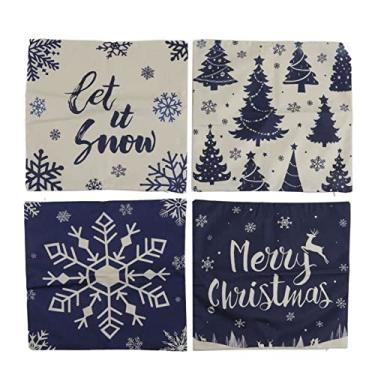 Imagem de Capas de almofada de Natal 4 unidades de fronhas decorativas de linho macio com padrões de boneco de neve de floco de neve de rena para casa, sofá, quarto, sala de estar 45x45cm (02)