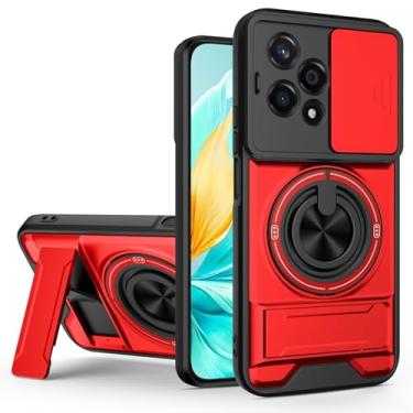 Imagem de SORAKA Capa para Honor 200 Lite 5G com suporte,proteção de lente com janela e capa dupla de PC e TPU compatível com suporte magnético para carro