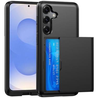 Imagem de SZSSZSM Capa carteira para Samsung Galaxy S25 com suporte para cartão, camada dupla, proteção de grau militar, à prova de choque, compartimento oculto para cartão, capa de telefone slim fit - preta