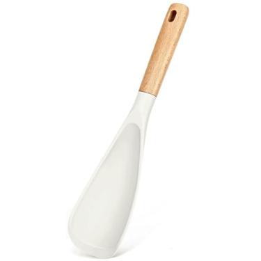 Imagem de Espátula de silicone com cabo de madeira, utensílio de cozinha antiaderente resistente ao calor, sem BPA, design de orifício para pendurar, multiuso para cozinhar, servir, misturar saladas (branca)