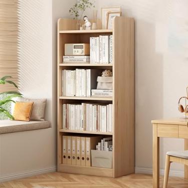 Imagem de Estante de madeira, armário de armazenamento independente, estante de livros, pequena estante de canto estreito, estante moderna, prateleiras de livros abertas independentes, para sala de estar