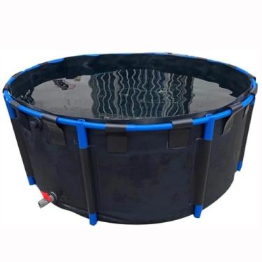 Imagem de Piscina grande com moldura redonda com forro de PVC preto - Lago de aquário espaçoso para carpas e peixes dourados - Tanque de retenção durável de 1 x 0,6 m para uso ao ar livre