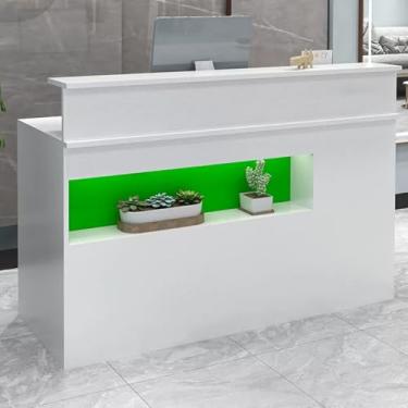 Imagem de Mesa de recepção verde moderna com gavetas trancáveis e bandeja de teclado - ideal para salão, lobby ou loja - balcão frontal para um visual profissional e elegante (100 cm/39,3 pol.)