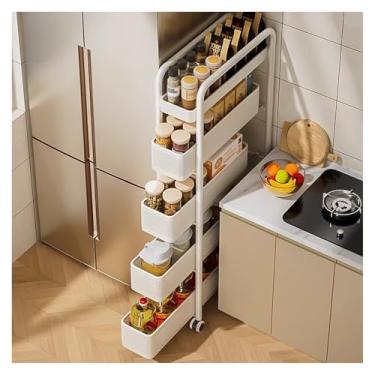 Imagem de Carrinho de armazenamento fino, carrinho utilitário de metal de 4 camadas com rodas, carrinho deslizante para cozinha e banheiro, organizador que economiza espaço para espaços estreitos (branco, 17 cm