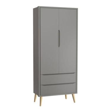 Imagem de Guarda-Roupa Retrô 2 Portas Théo New Cinza Fosco com Natural - Reller
