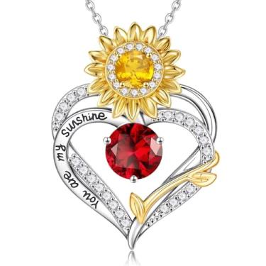 Imagem de MONOOC Presentes de Dia dos Namorados para meninas adolescentes - Colares de pedra do mês de nascimento com coração de girassol banhado a ouro branco 14K You Are My Sunshine, presentes de aniversário