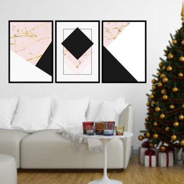 Imagem de Kit 3 Quadros Decorativos Geométrico Mármore Rosa 45X34Cm