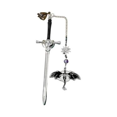 Imagem de Marcador De Livro Retro Em Prata E Ouro Com Espada Samurai E Dragão De