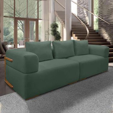 Imagem de Sofá Bipartido 3 Lugares com Almofadas Soltas 220cm Nuuk Linho Verde G63 - Gran Belo