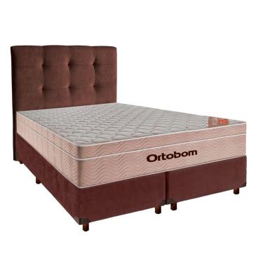 Imagem de Conjunto Cama Box Marrom Queen + Colchão Molas Ensacadas Airtech Ortobom + Cabeceira