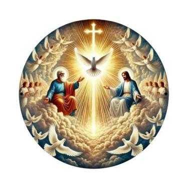 Imagem de Arte De Parede Metálica Em Tons Dourados Da Sagrada Trindade, Placa De