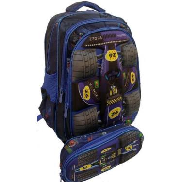 Imagem de Mochila Escolar Infantil Juvenil relevo 3D e Estojo Escolar - Fany, Az