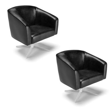 Imagem de Poltrona Decorativa Giratória Cromada Kit 2 Stella Sintético PU Preto D03 - D'Rossi
