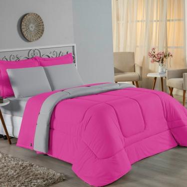 Imagem de Edredom Casal Nobre 1 Peça Dupla Face 2,00m X 2,20m Malha 100% Algodão - Pink / Cinza