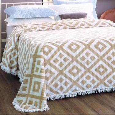 Imagem de Colcha Chenille Canelada Gabriela Casal Toque Super Macio Bege e Branc