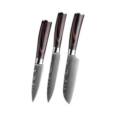 Imagem de Conjunto De Facas De Chef Em Aço Damasco 3 Peças: Santoku, Utilitária 