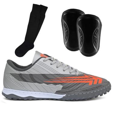 Imagem de Kit Chuteira Society Adulto Infantil Nova Resistente + Meião Caneleira-Unissex