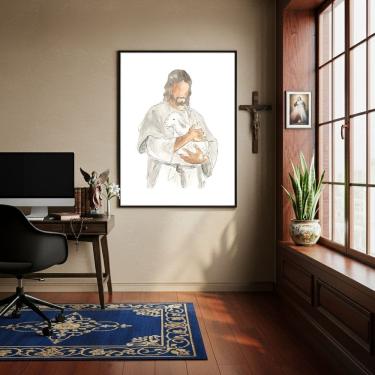 Imagem de Quadro Decorativo Jesus Com Cordeiro  - 70x50cm