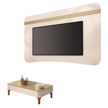 Imagem de Painel Suspenso Armony Off White Champanhe com Mesa de Centro Liz Off White Champanhe -HB Móveis