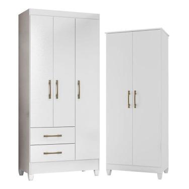 Imagem de Guarda Roupa Infantil Lima e Armário Multiuso Jade Branco Brilho – Moval