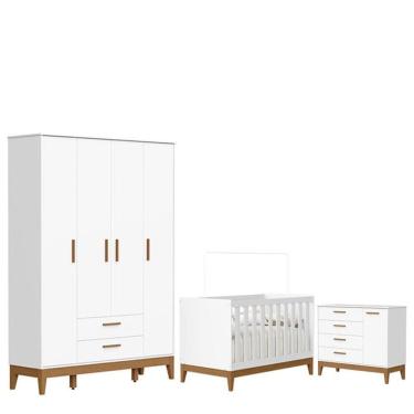 Imagem de Quarto de Bebê Flip com Cômoda Sapateira Branco Acetinado - Reller