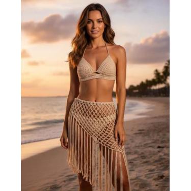 Imagem de Conjunto Top e Saia De Crochê Feminino Saída de Praia Moda Artesanal A