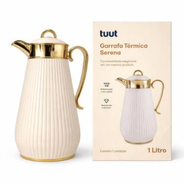 Imagem de Garrafa Térmica De Café E Chá Serena Branca E Dourada Luxo 1L Click - 