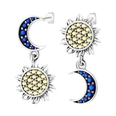 Imagem de Brincos De Prata Esterlina 925 Femininos Com Lua, Estrela E Gato, Joia
