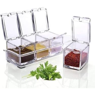 Imagem de Porta Temperos e Condimentos Organizador Cozinha Acrílico 4 Potes Tran