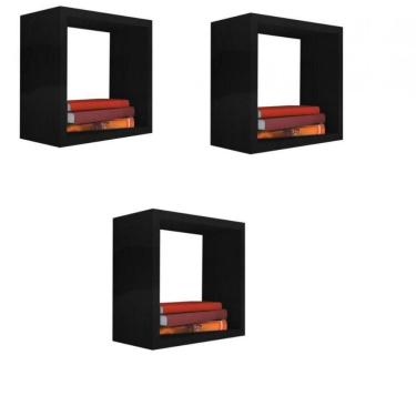 Imagem de Kit Nicho Decorativo F031 25x25x15CM em MDF para Organização de Ambientes Preto