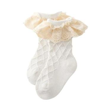 Imagem de Meias De Algodão Com Renda Para Bebês Meninas, Meias Longas Com Babado
