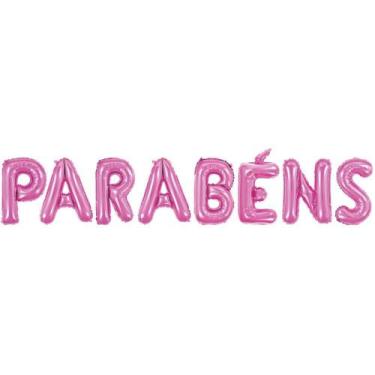 Imagem de Balão Metalizado Decorado Parabéns PINK 40CM - Make