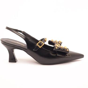 Imagem de Scarpin Slingback Sapato da Corte Salto Médio Laço Spikes Tachas, S pr