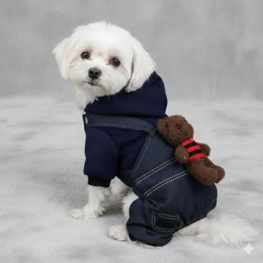 Imagem de Macacão Estilo Jeans Pet Cachorro Roupa Poliéster Cão Gato - BarrettoM