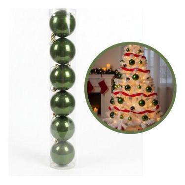 Imagem de Kit 6 Bolas Bolinhas 8cm Verde Decoração Árvore Natal Verde Verde Lisa