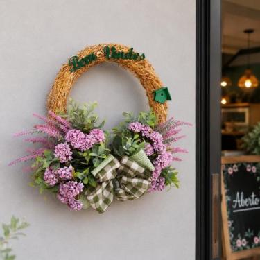 Imagem de Guirlanda Bem-vindo Decoração Casa Flores Artificial De 40cm - Genéric