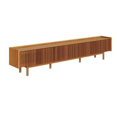 Imagem de Rack para TV Até 75" 222CM Madeira Maciça com Gavetas Ripadas Amadeirado Imcal Móveis 3 Gavetas