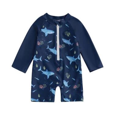 Imagem de Maiô Infantil Com Estampa De Tubarão, Roupa De Banho De Manga Comprida