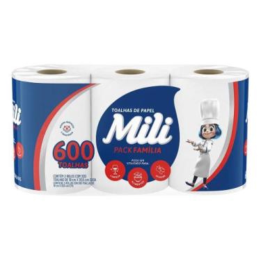 Imagem de Toalha de Papel Mili 600 Folhas  3 Mega Rolos Alta Absorção e Resistên