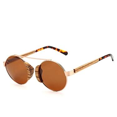 Imagem de Óculos de Sol Barcur Feminino Polarizados de madeira redondo BC7103 (Marron)