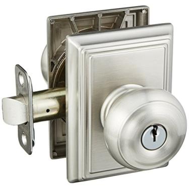 Imagem de Schlage Lock Company F51AGEO619ADD Maçaneta de porta com chave georgiana de níquel acetinado F51A à prova de pânico com roseta Addison