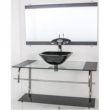 Imagem de GABINETE DE VIDRO PARA BANHEIRO INOX 80CM CUBA QUADRADA CQP PRETO