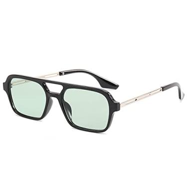 Imagem de Óculos de Sol Quadrado Retro Pontes Duplas Moda Feminina Lentes Oceânicas Claras Sombras UV400 Homens Tendência Metal Óculos de Sol Oco, Preto Verde, Como a imagem